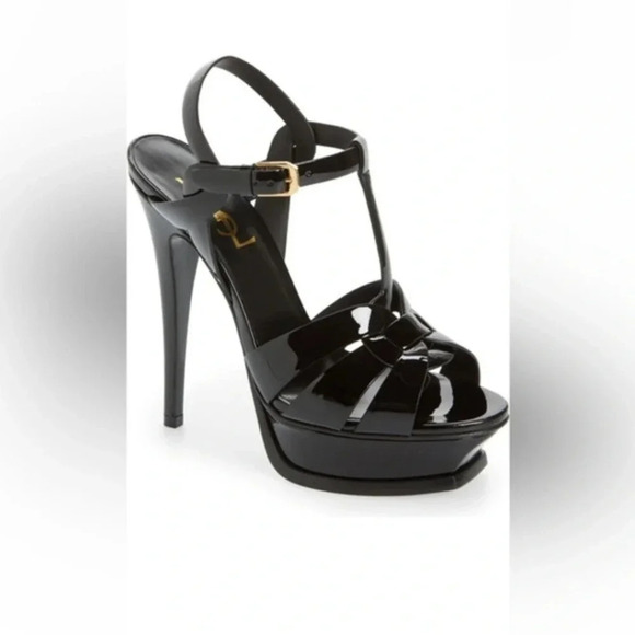 Saint Laurent Tribute T-Strap Black High Heeled Pump, Size 40.5 EU/10.5 US - Picture 1 of 9